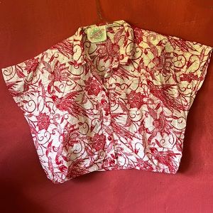 Ladies large cotton cropped shirt. Vintage 1980’s with shoulder pads